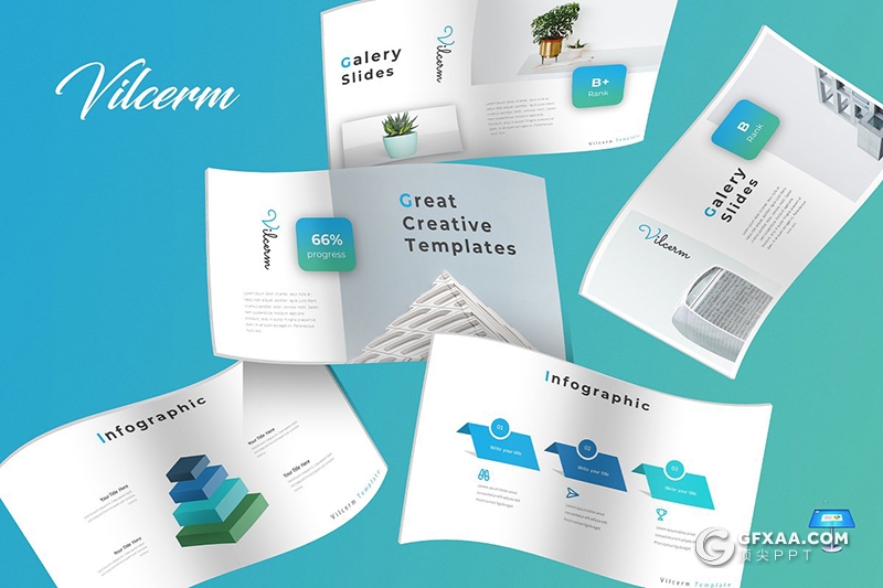 30页蓝绿渐变精美商务风格keynote模板 - 顶尖PPT