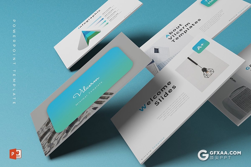 30页蓝绿渐变精美商务风格ppt模板 5种配色 - 顶尖PPT