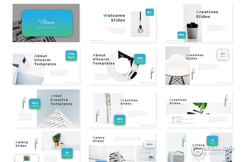 30页蓝绿渐变精美商务风格Google slides模板 - 顶尖PPT