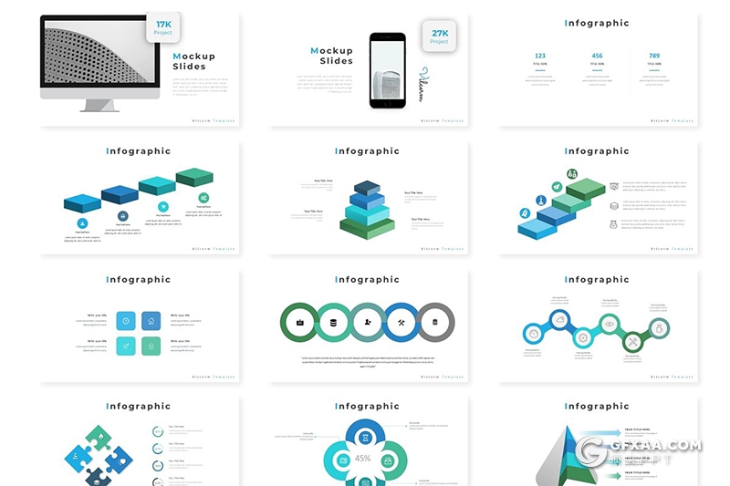 30页蓝绿渐变精美商务风格Google slides模板 - 顶尖PPT