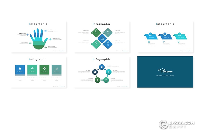 30页蓝绿渐变精美商务风格Google slides模板 - 顶尖PPT
