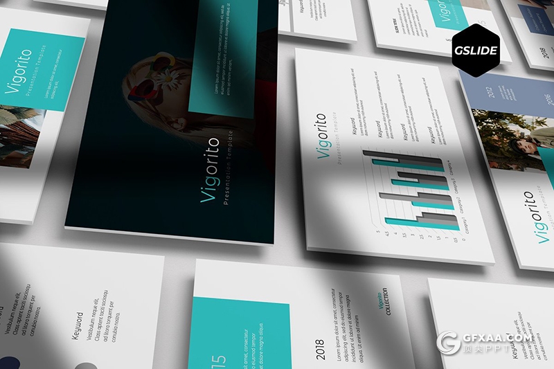 30页扁平化模特写真图片展示Google slides模板 5种配色风格 - 顶尖PPT