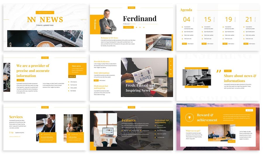 橙黄色新闻广播媒体PPT模板 - 顶尖PPT