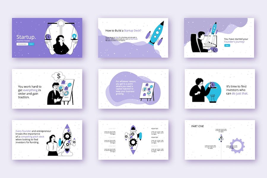 极简矢量插画创业项目规划PPT模板 - 顶尖PPT