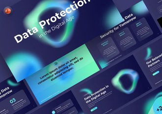 蓝绿渐变虚幻背景数据保护PPT模板 - 顶尖PPT