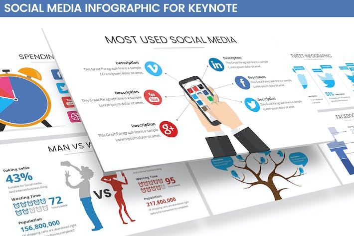 蓝色社交媒体营销信息图Keynote模板 重试 - 顶尖PPT
