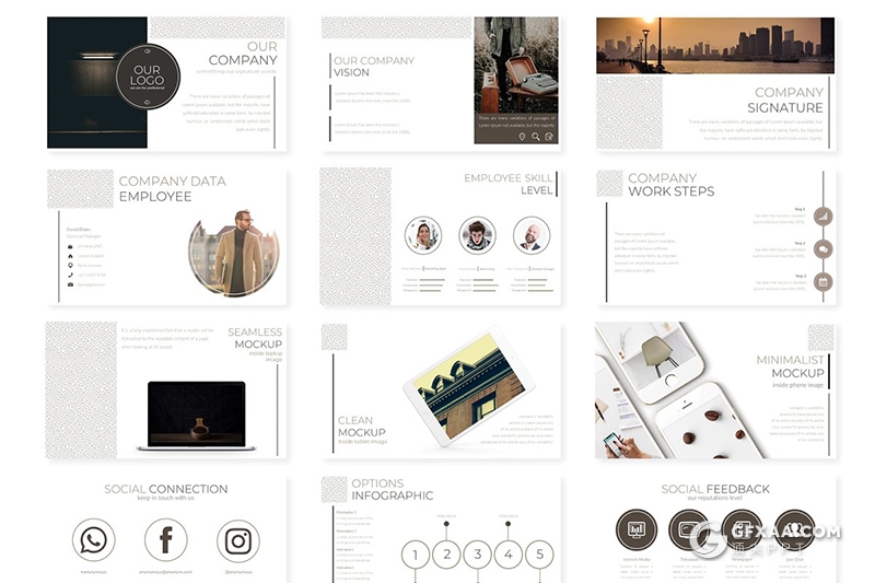 30页创意线性纹理简约风格Google slides模板 包含5种配色 - 顶尖PPT