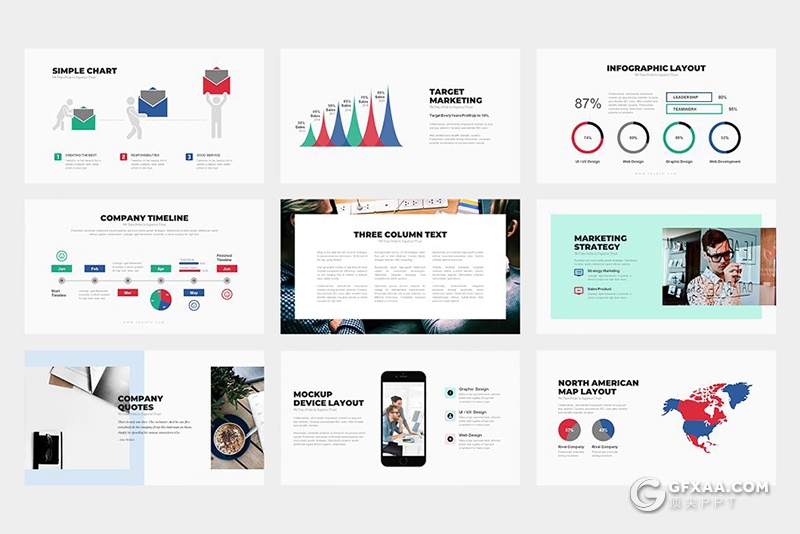 62页欧美扁平化商务通用ppt模板 - 顶尖PPT