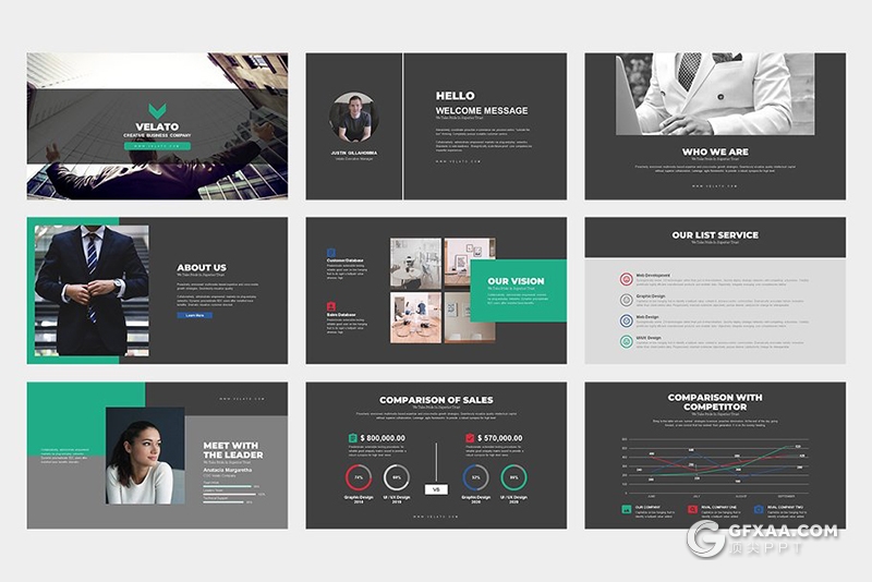 62页欧美扁平化商务通用ppt模板 - 顶尖PPT