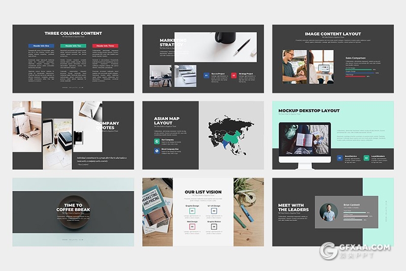 62页欧美扁平化商务通用ppt模板 - 顶尖PPT