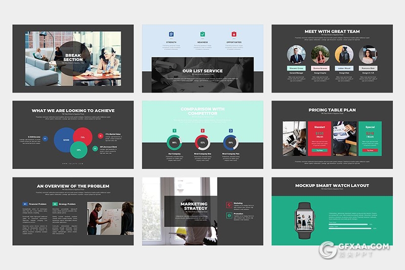 62页欧美扁平化商务通用ppt模板 - 顶尖PPT