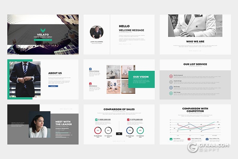 62页欧美扁平化商务通用ppt模板 - 顶尖PPT