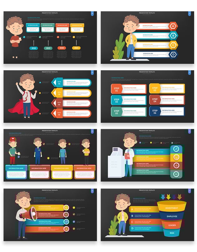 彩色人物插画流程步骤图形PPT动画模板 - 顶尖PPT