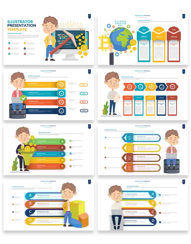 彩色人物插画流程步骤图形PPT动画模板 - 顶尖PPT