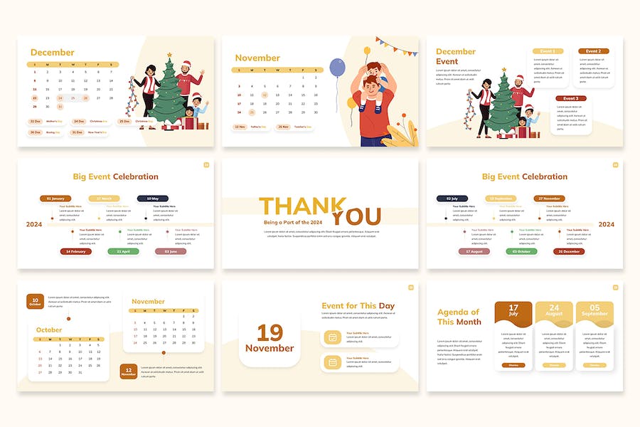 2024日历月份节日人物插画keynote模板 - 顶尖PPT