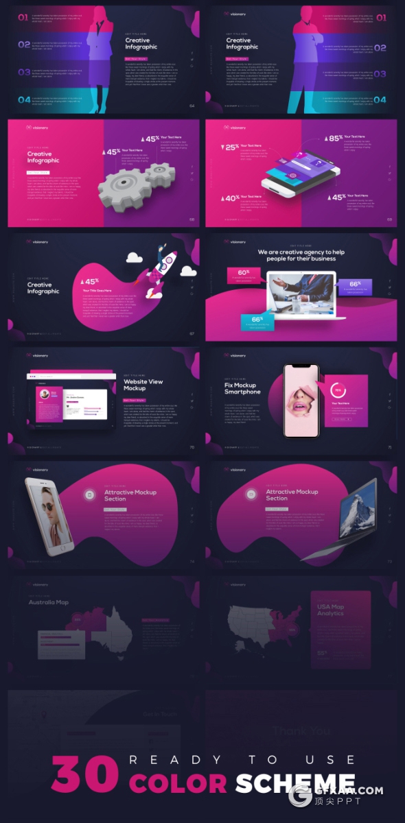 80页国外高端设计PPT模板 包含31主题配色94个预制XML配色文件 - 顶尖PPT