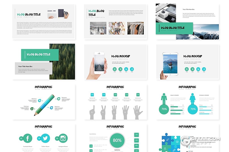 30页5种配色欧美创意商务Google slides模板 - 顶尖PPT