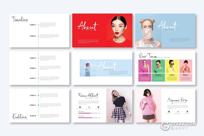 37页时尚流行模特展示艺术风格keynote模板 - 顶尖PPT