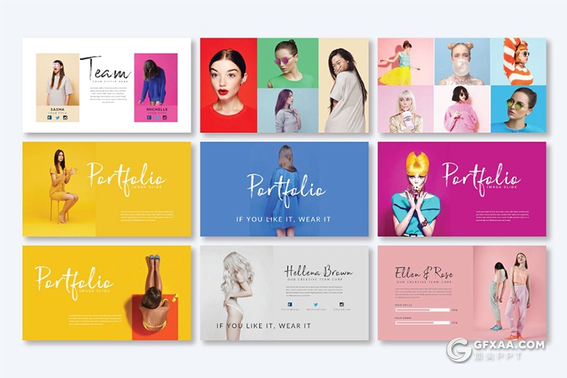 37页时尚流行模特展示艺术风格keynote模板 - 顶尖PPT