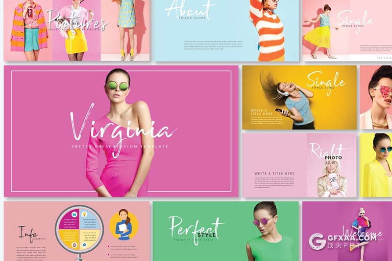 37页时尚流行模特展示艺术风格keynote模板 - 顶尖PPT