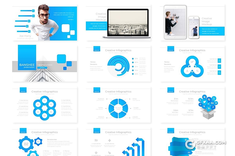 30页欧美团队成员介绍商务通用Google slides模板 - 顶尖PPT