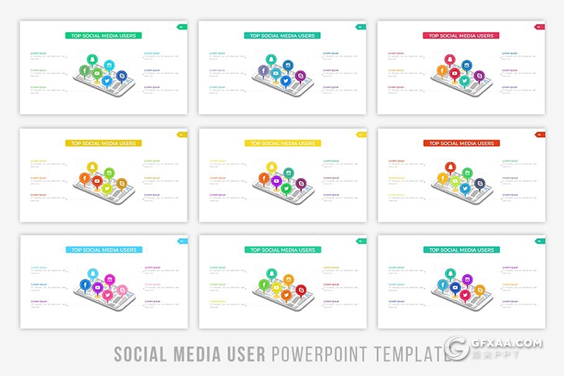16页10种配色精美商务风格图形图标PPT模板 - 顶尖PPT