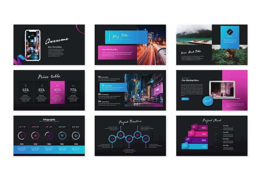 彩色画笔创意写作主题keynote模板 - 顶尖PPT