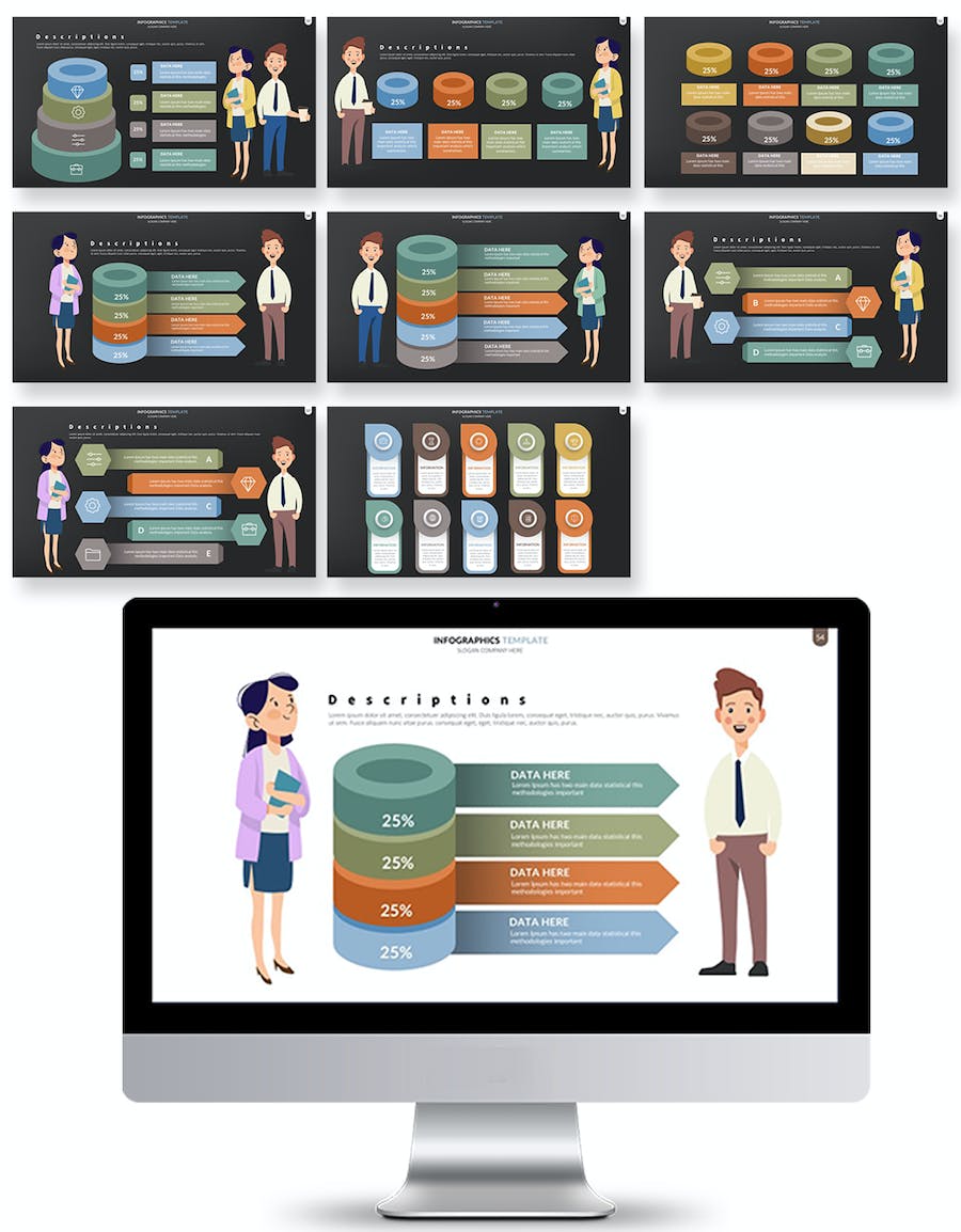 彩色卡通人物商务信息图keynote模板 - 顶尖PPT