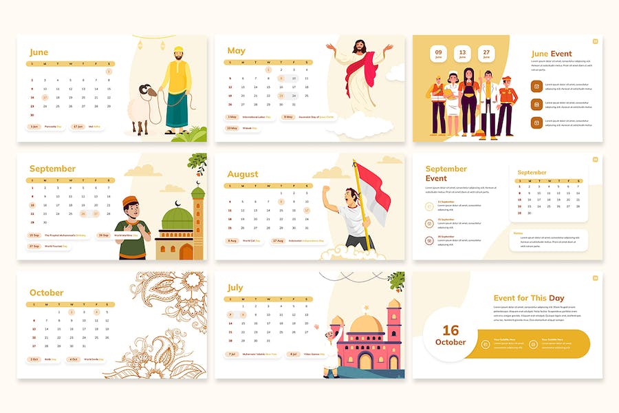 2024日历月份节日人物插画keynote模板 - 顶尖PPT