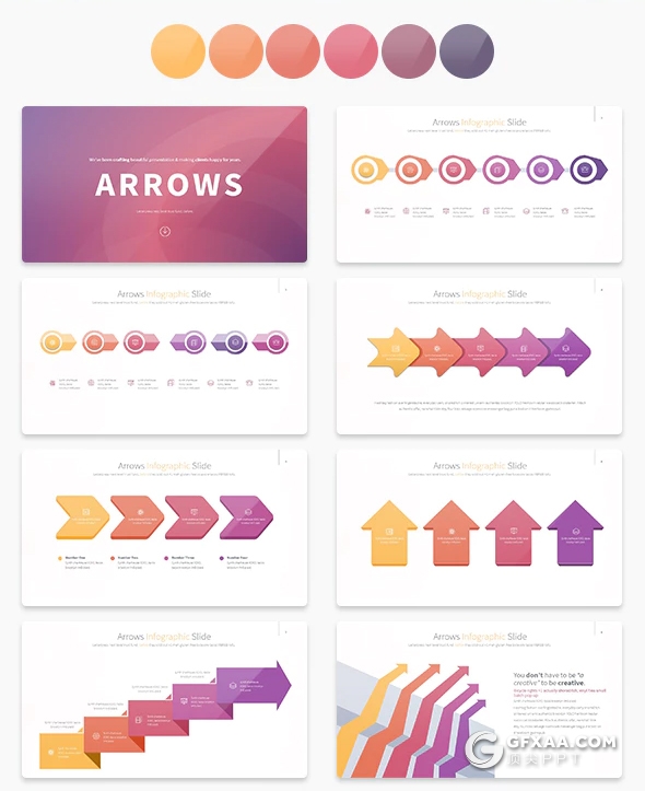 35页箭头指向商务信息图表PPT模板 11种主题配色 - 顶尖PPT