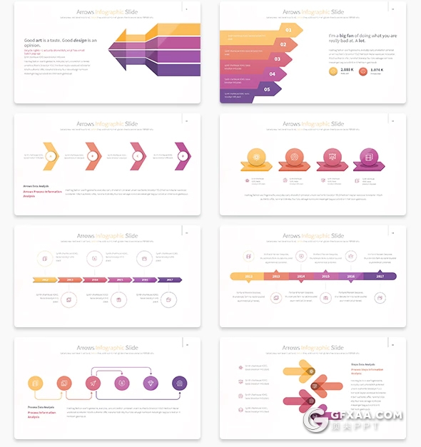 35页箭头指向商务信息图表PPT模板 11种主题配色 - 顶尖PPT