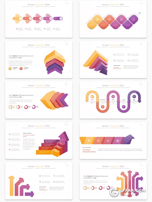 35页箭头指向商务信息图表PPT模板 11种主题配色 - 顶尖PPT