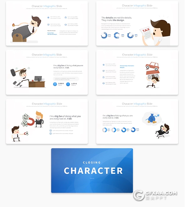 35页创意卡通商务人物PPT图形素材模板 11种配色 - 顶尖PPT