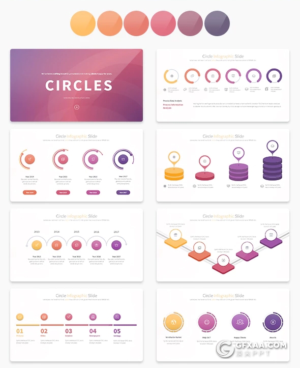 35页时间轴数据统计图形PPT模板 12种主题配色 - 顶尖PPT