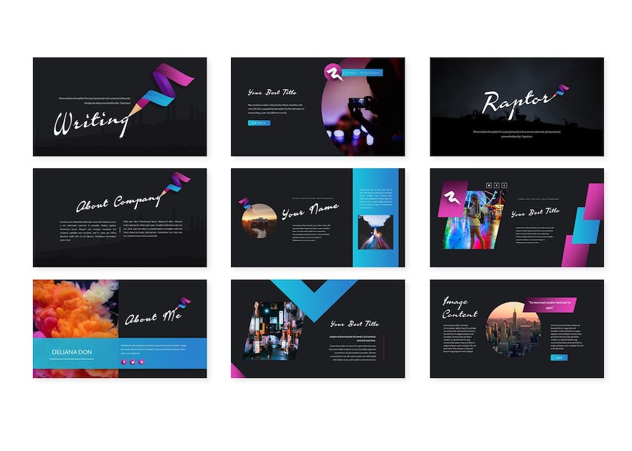 彩色画笔创意写作主题keynote模板 - 顶尖PPT