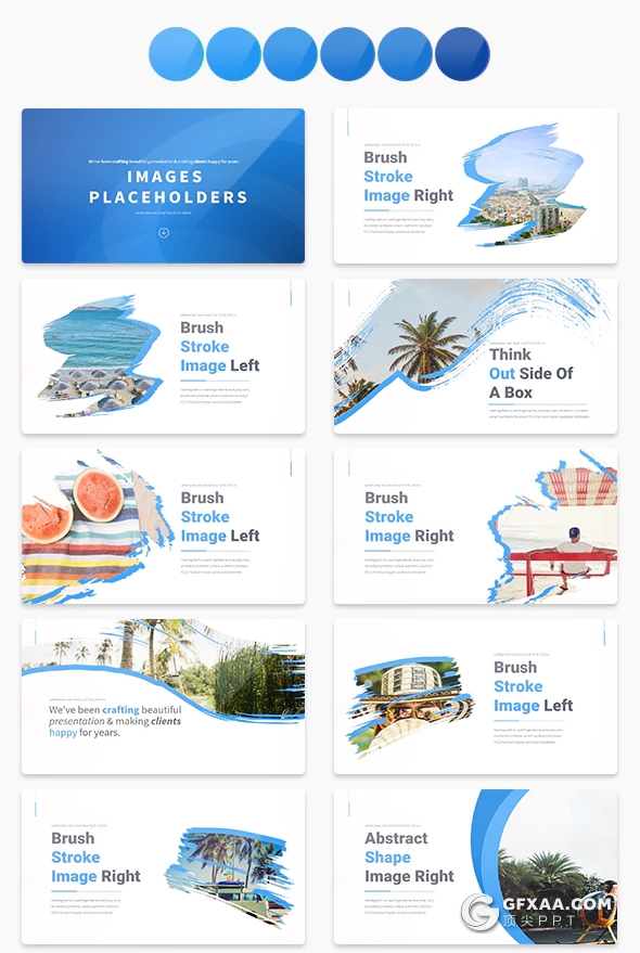 34页笔刷不规则图形效果图片剪影PPT模板  可一键换图 - 顶尖PPT