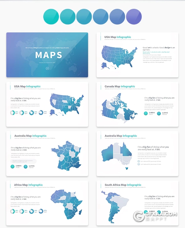 35页欧洲北美多个国家地图图形PPT模板 - 顶尖PPT