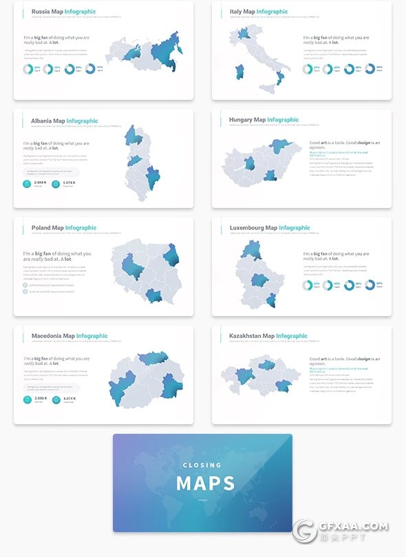 35页欧洲北美多个国家地图图形PPT模板 - 顶尖PPT