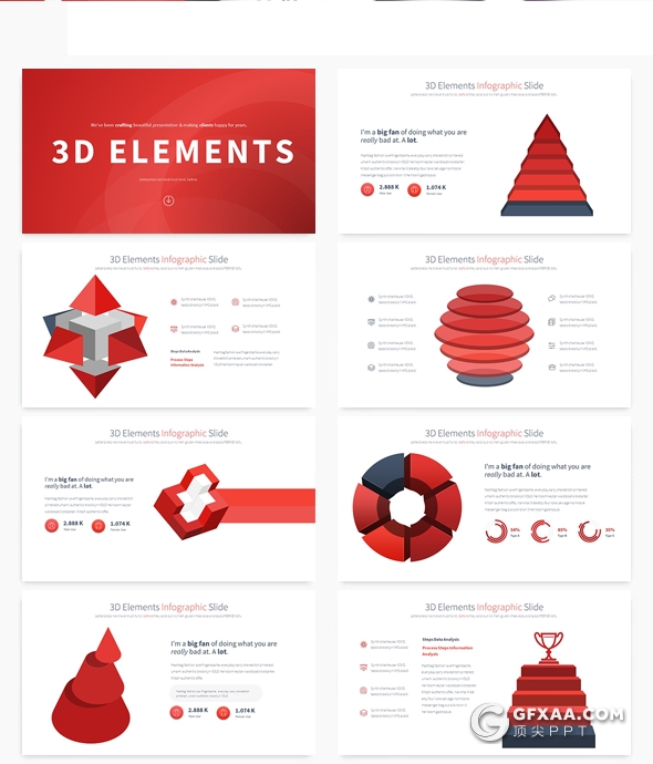 35页创意商务3D立体图形PPT模板 12种主题配色 - 顶尖PPT