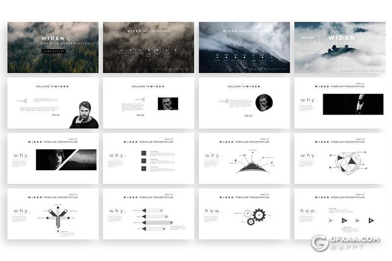 230页黑白色调国外高端商务通用PPT模板 - 顶尖PPT