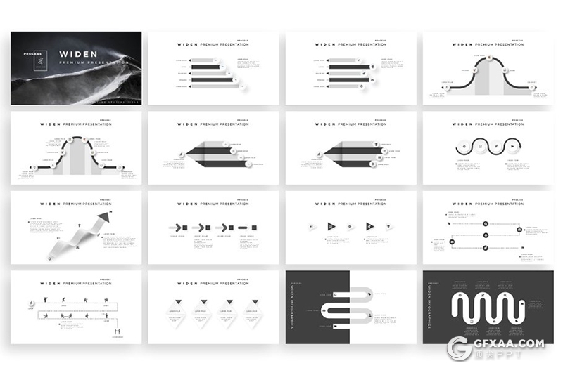 230页黑白色调国外高端商务通用PPT模板 - 顶尖PPT