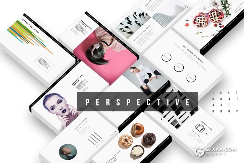 140页黑白色调彩色微立体图形时尚图片展示PPT模板 - 顶尖PPT