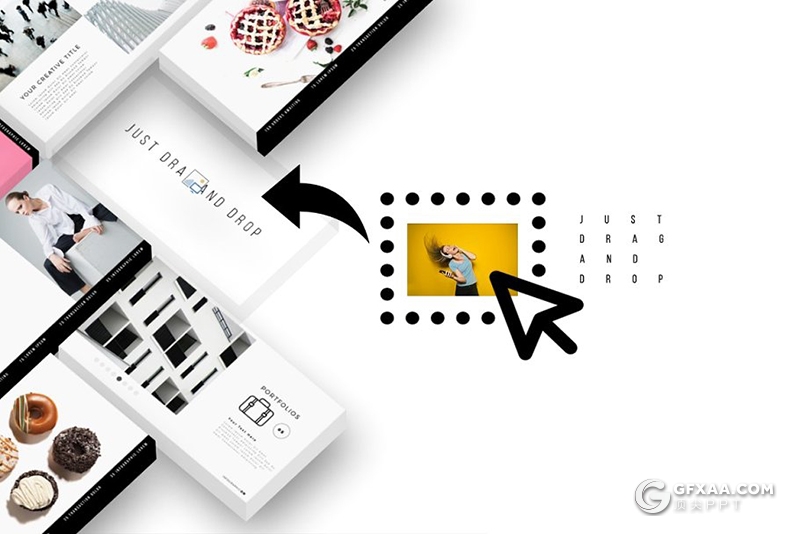 140页黑白色调彩色微立体图形时尚图片展示PPT模板 - 顶尖PPT