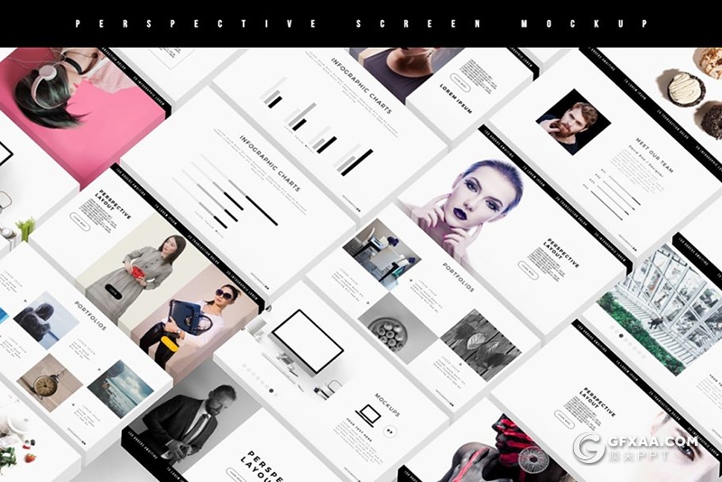 140页黑白色调彩色微立体图形时尚图片展示PPT模板 - 顶尖PPT