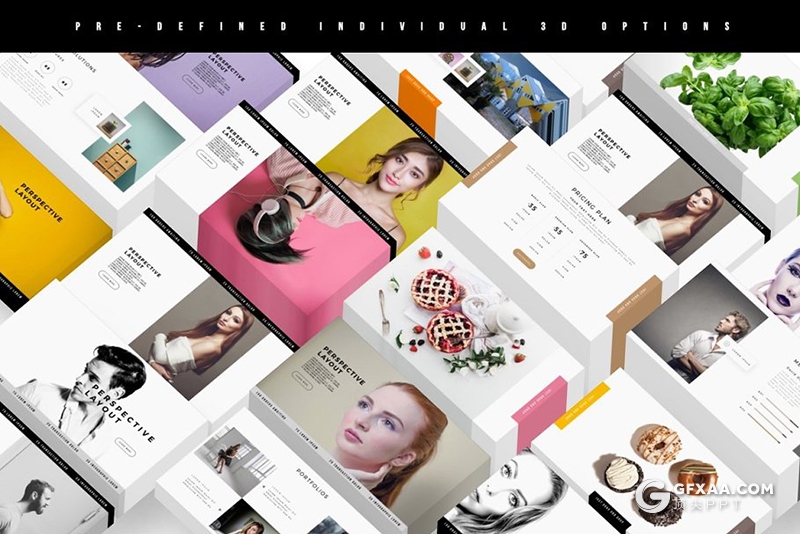 140页黑白色调彩色微立体图形时尚图片展示PPT模板 - 顶尖PPT