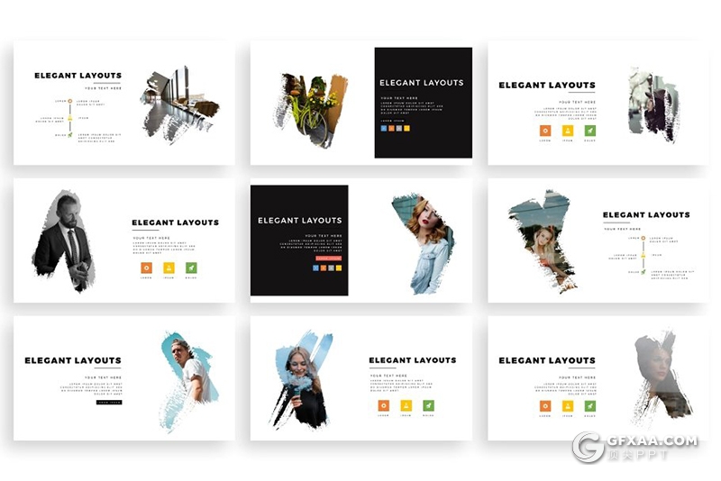 300页国外高端艺术水墨笔刷风格PPT模板 120页笔刷占位符一键换图 - 顶尖PPT