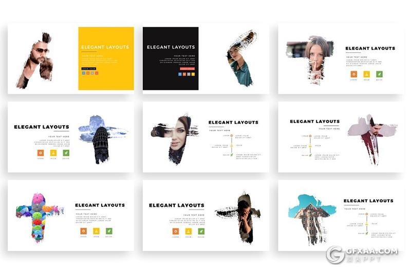 300页国外高端艺术水墨笔刷风格PPT模板 120页笔刷占位符一键换图 - 顶尖PPT