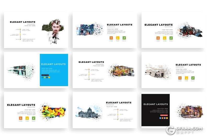 300页国外高端艺术水墨笔刷风格PPT模板 120页笔刷占位符一键换图 - 顶尖PPT