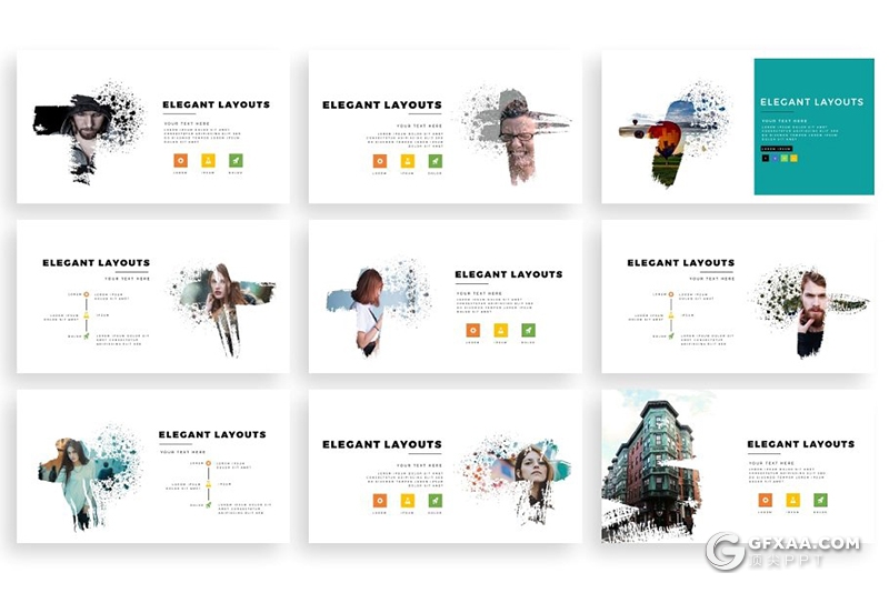 300页国外高端艺术水墨笔刷风格PPT模板 120页笔刷占位符一键换图 - 顶尖PPT