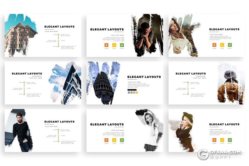 300页国外高端艺术水墨笔刷风格PPT模板 120页笔刷占位符一键换图 - 顶尖PPT